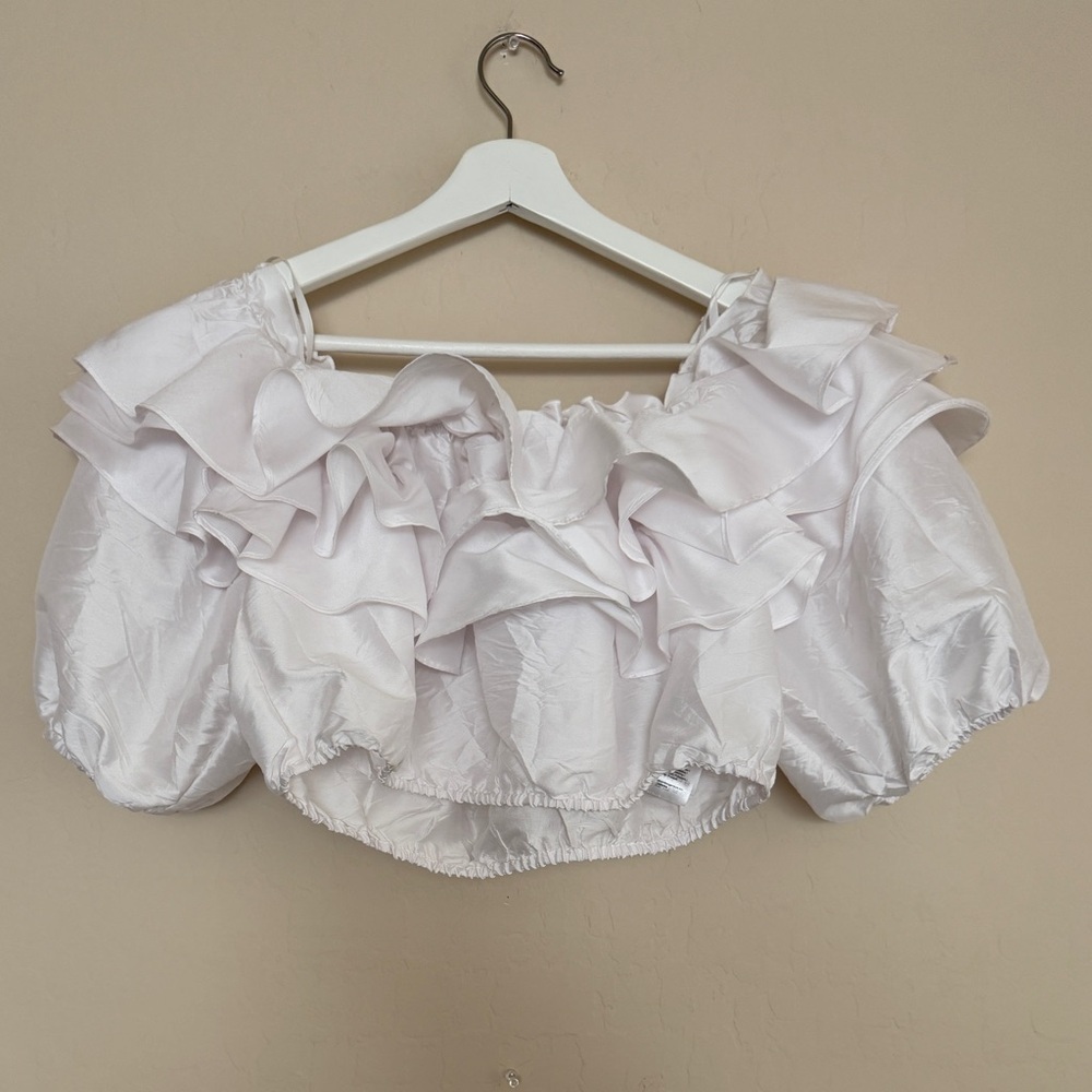 Vero Moda ASOS White Ruffle Crop Top Avant Garde Puff Sleeve XL - Picture 3 of 8